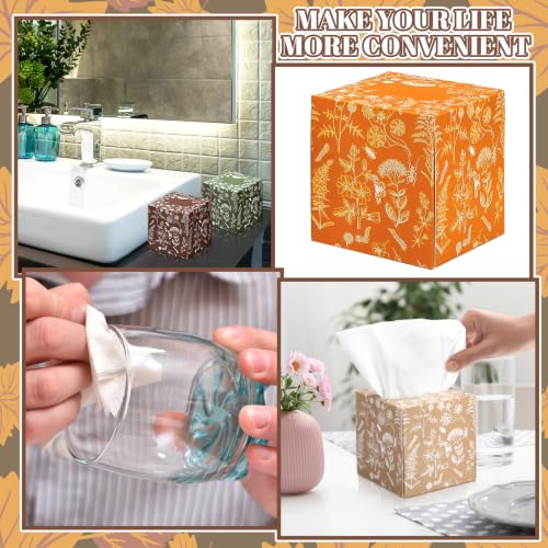 Image of Fourluoo 12 Pack Thanksgiving Fall Floral Line Art Facial Tissues, 600 Print Sheets 3-ply Autumn Botanical Cube Boxes, Small Square Tissues Bulk for Thanksgiving, Car, Bedroom & Party Supplies