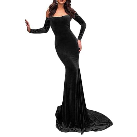 TTYBridal Velvet Off Shoulder Court Train Prom Dress Mermaid Evening Gown with Long Sleeves EV004E