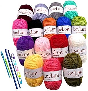 LovLim Crochet Yarn kit, 16 Soft Cotton Yarn Skeins for Crochet and Knitting