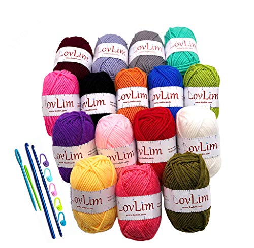 LovLim Crochet Yarn kit, 16 Soft Cotton Yarn Skeins for Crochet and Knitting