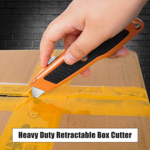 Image of DIYSELF 2 Pack Utility Knife, Heavy Duty Box Cutter Retractable Knife, Aluminum Alloy & Rubber Handle, Razor Knife Carpet Cutter, Box Opener for Warehouse, Shop, Cardboard (Orange)