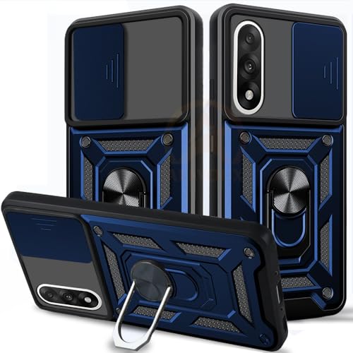 Image of Armor Bumper Back Cover Case for OnePlus Nord 5 5G | Rotating Camera Cover, Ring Holder & Kickstand | Heavy Duty & 360 Degree Protection OnePlus Nord 5 5G Back Cover (Blue)