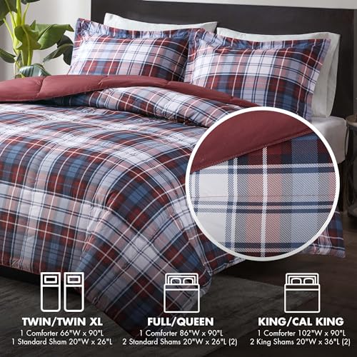Image of Madison Park Essentials Parkston Plaid Comforter Set Soft Brushed Microfiber College Bedding, 3M Scotchguard Stain Release Cover, Modern All Season Cabin Bedding, Twin / Twin XL, Red, 2 Piece