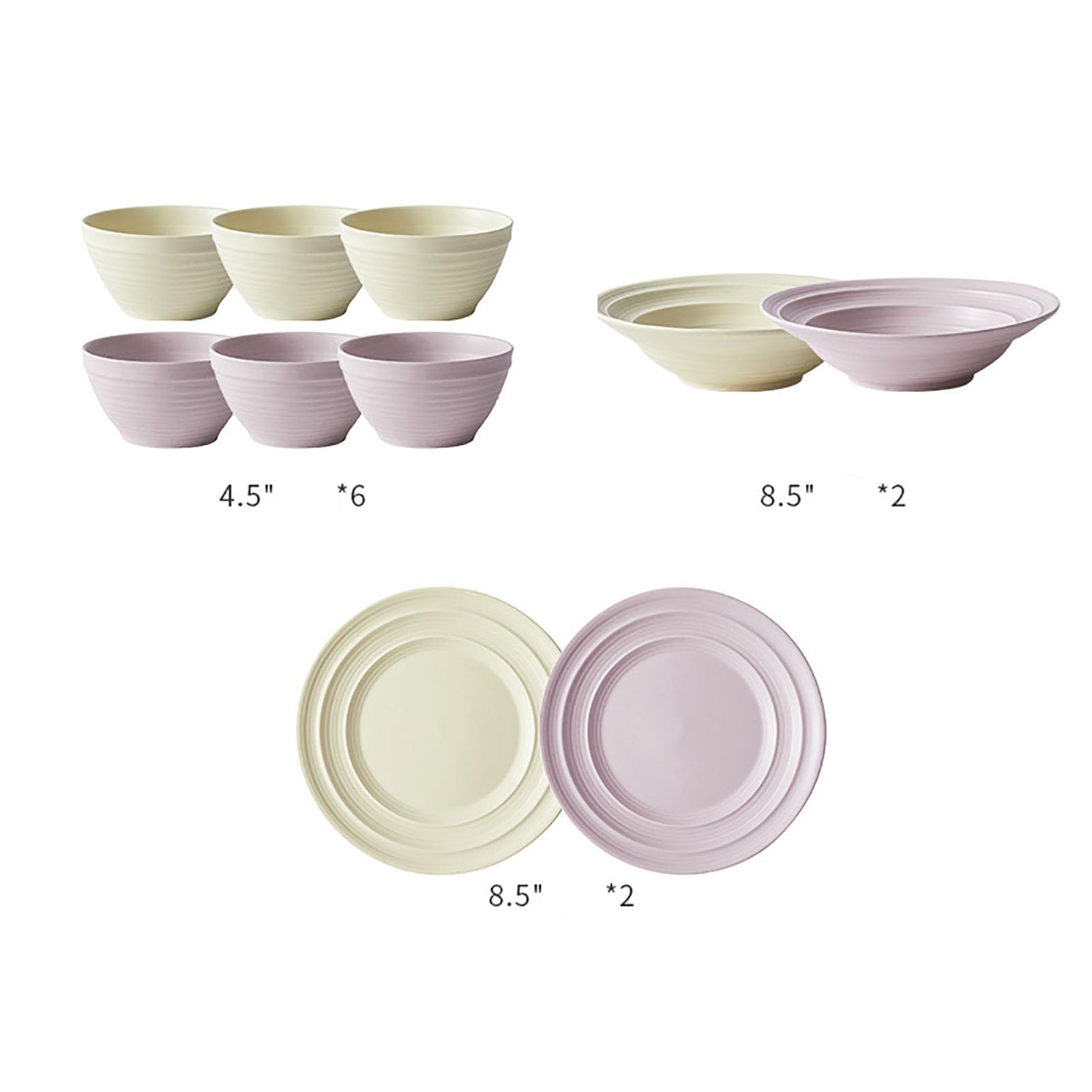 Service de Table en céramique (10 pièces) : Bols et Assiettes Beige Pastel et Lavande, Vaisselle élégante pour Les Repas Quotidiens