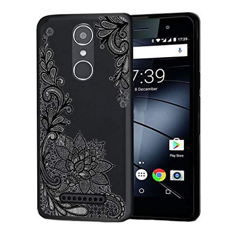 HHUAN Hülle für Gigaset GS170 Schwarz Hülle Dünn Weiche Silikon Schwarze Rose Stoßfest Handyhülle Tasche Schale Bumper TPU Schutzhülle Cover für Gigaset GS170 (5.0