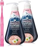 PERIOE Himalayan Pink Salt Toothbrush & Toothpaste Set - 10 oz [Floral Mint] Fluoride-Free Pumping Toothpaste (2 Count) + Himalayan Pink Salt Soft Bristle Compact Head Toothbrush (1 Count)