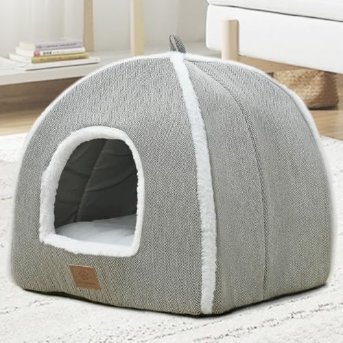 Katzenbetten für Hauskatzen, Faltbare Katzenbetthöhle, Katzenhaus mit waschbaren Kissen, Katzenbett für Kätzchen, kleine Haustiere, Katzenzelt, weiches und warmes Katzenhaus für drinnen, Grau
