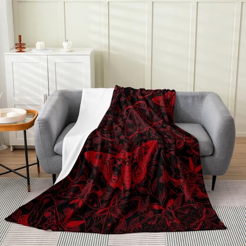 Loussiesd Manta de franela de forro polar con patrón de damasco, color negro y rojo para todas las estaciones, suave, hojas retro, 101 x 127 cm, para sofá
