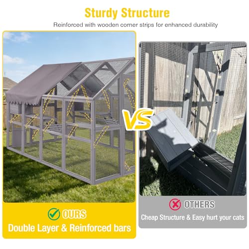 Image of Aivituvin Catio Outdoor Cat Enclosure Large Cat Run with Bridges, Walks, Small Houses, Roof Cover 110 inch