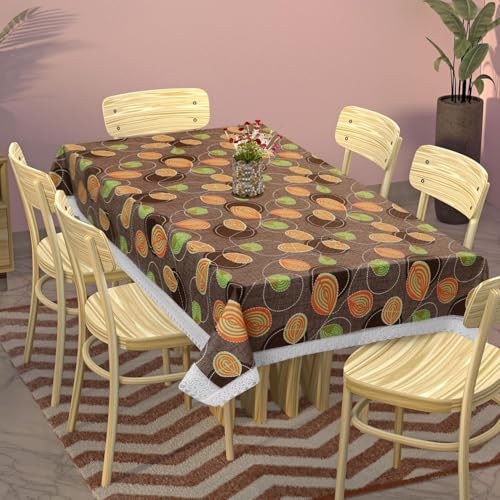Image of Dakshya Industries 6 Seater PVC Waterproof Dining Table Cover 60x90 Inch | Floral Printed Washable Table Cloth with Lace Border