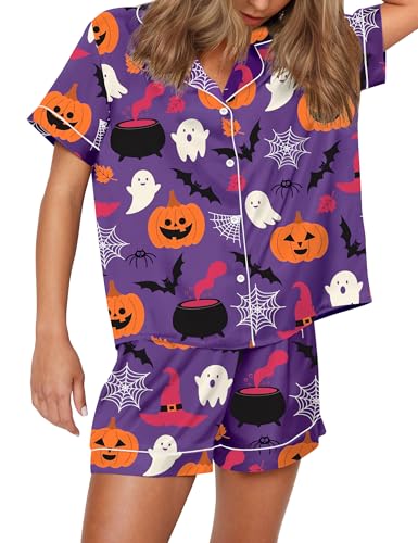 Image of SHESHOW Satin Pajamas for Women Set Preppy Animals Pjs Short Sleeve Shorts 2 Piece Loungewear Sets XS-XXL