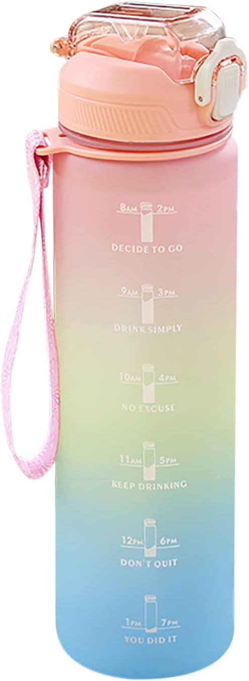 1L Water Bottles Big Water Bottle with Straw Travel Water Bottle with Time Marker Motivational Sports Water Bottle Waterbottles Clear Water Bottles Summer Essentials Gifts for Men Women (Pink)