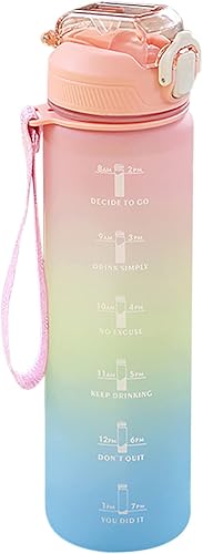 Botellas de agua de 1 litro, botella de agua grande con pajilla, botella de agua de viaje con marcador de tiempo, botella de agua deportiva