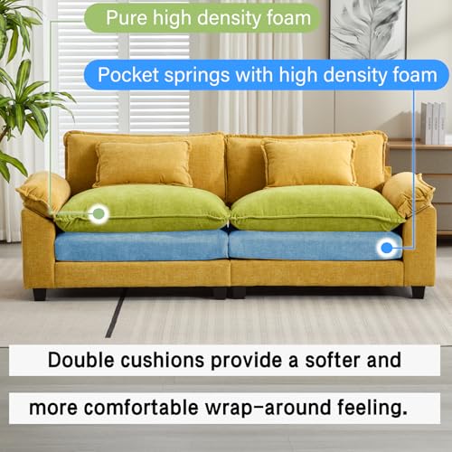 Image of Oprisen 86 inch Modular Sectional Sofa, Comfy Cloud Couch Sectional Sofa, Chenille Sofa Sleeper Deep Seat Sofa with Throw Pillows for Living Room (Yellow, 86 inch- Loveseat)