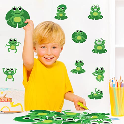 Image of Pajean 45 Pcs Frog Cutouts Classroom Bulletin Board Decorations Frog Name Tags Accents Birthday Decor with Glue Points for Back to School Teacher Student Cute Green Supplies, 7.87 x 5.9 Inches