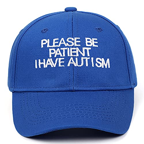 YUNXIBASECAP Cotton Unisex Please Be Patient I Have Autism Baseball Cap，Adjustable Dad Hat (Blue)