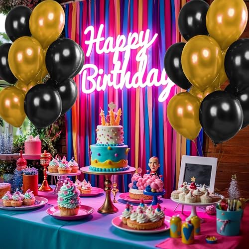 Image of Party Propz Black And Golden Balloons - 25 Pcs Black And Golden Balloons For Decoration | Balloons For Decoration | Golden Birthday Decoration | back golden balloons For Decoration (Latex)