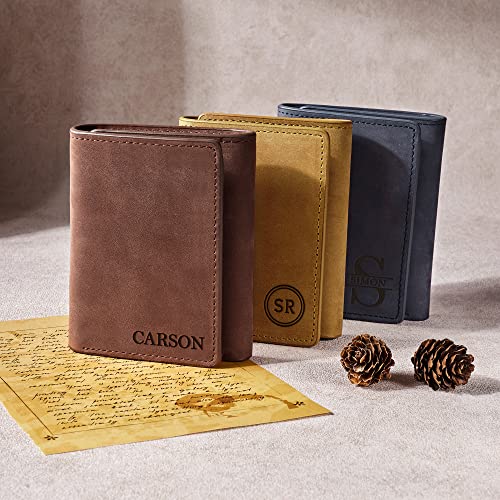 RUGGEDGIFTS Personalised Leather Trifold Wallet, Custom Wallet For Men, Trifold ID Holder Pocket Leather Cash Wallet, Birthday Gifts for him Husband3