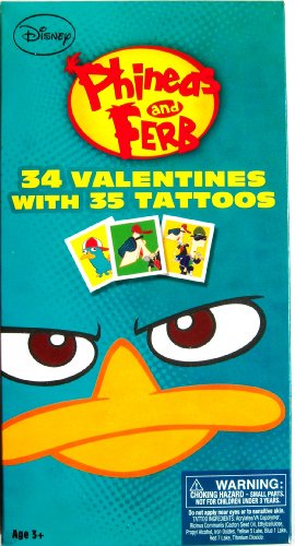 Phineas and Ferb Valentines Day Cards with Tattoos 34ct