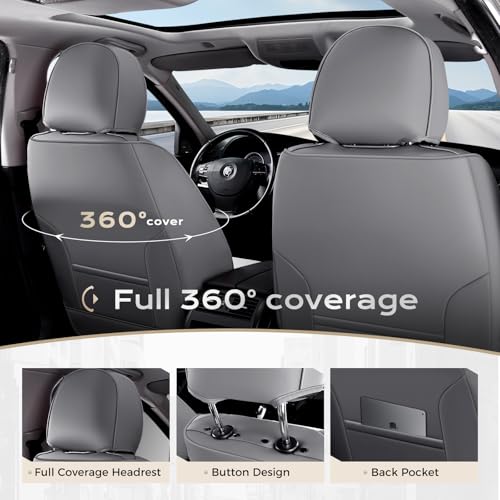 Image of Coverado Seat Covers, Car Seat Covers Front Seats, Car Seat Cover, Car Seat Protector Waterproof, Seat Cushion Nappa Leather with Head Pillow, Carseat Cover Universal Fit for Most Cars (Gray&White)