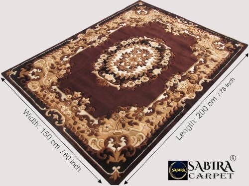 Image of SABIRA Carpet (Size-150x200 Cm / 60x78 in) Modern Floral Area Rug Large Carpet for Living Room, Bedroom & Dining Room, Washable, Non-Slip, Brown Color