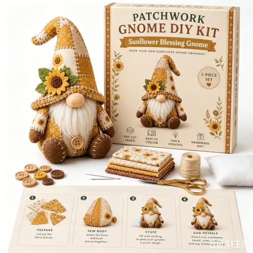DIY Patchwork Animal Kit Create Your Own Adorable Animals Christmas Gnome DIY Patchwork Kit 3D Cat DIY Sewing Project for Adults &Beginners Home Decor & Gift (B6)
