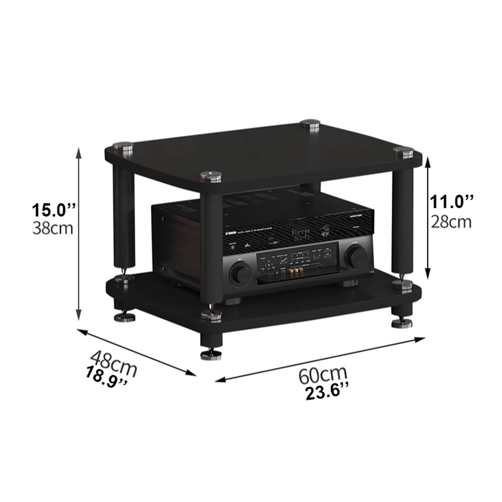 AV Multimedia Tower – 2-poziomowy stojak na odtwarzacze CD i komponenty stereo, drewniana półka narożna na telewizor i konsole do gier, stylowe meble audio