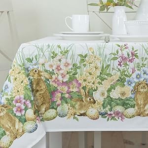 Benson Mills Blooming Bunnies Heavyweight Fabric Easter Tablecloth, Spillproof Indoor/Outdoor Spring and Easter Table Cloth (Blooming Bunnies, 60" X 120" Rectangular) Benson Mills Blooming Bunnies Heavyweight Fabric Easter Tablecloth Spillproof IndoorOutdoor Spring and Easter Table Cloth Blooming Bunnies 60 X 120 Rectangular