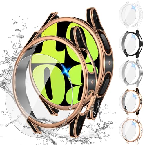 Image of Tensea [5+5Pack for Samsung Galaxy Watch 6 Screen Protector Case 44mm Accessories, Hard PC Bumper /HD Anti-Fog Tempered Glass Protective Film, Face Cover Set, Galaxy Watch 6 Case for Women Men