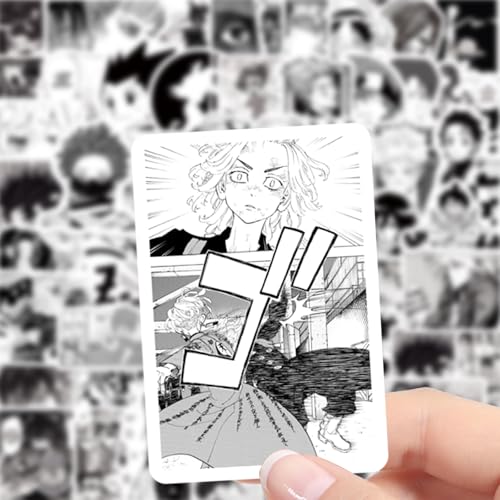 Image of 100pcs Black and White Anime Stickers for Kids,Movie Decorative Sticker for Kids Teens Waterproof Stickers for Water Bottle Laptop Luggage Helmet Skateboard Guitar