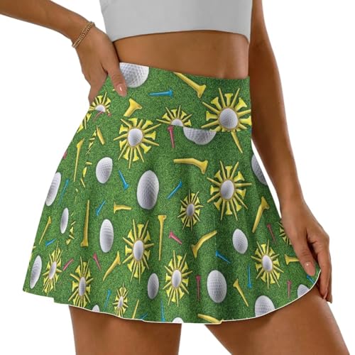 Xpyeesfuen Golf Pattern Womens Tennis Skirt Pleated Athletic Skort with Pocket Anti-Slip Strip High Waisted Ruffle Golf Skirts Workout Casual Comfortable All Day