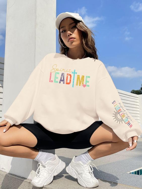 FASHGL Christian Sweatshirts Women Jesus Sweatshirt - Spirit Lead Me Shirt God Shirts Religious Crewneck Long Sleeve Top - Image 3