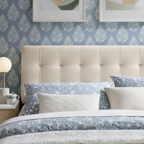 Image of Modway Lily Performance Velvet King Size Headboard with Biscuit Tufting in Alabaster - Stain-Resistant Upholstery with Padded Design and 5 Height-Adjustable Mounts