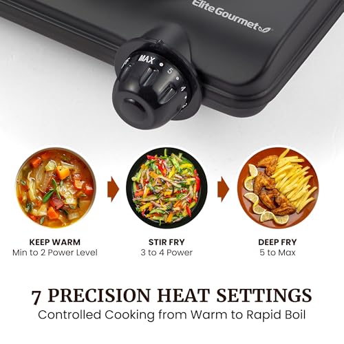 Image of Elite Gourmet Countertop Electric Burner, 1000W Cast Iron Hot Plate, 7 Heat Settings, Portable Cooktop for RV, Dorm, Office & Small Kitchens, Road-Ready & Compact