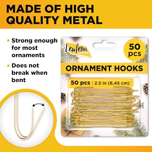 Leafeon 50 Pack Christmas Ornament Hooks β Essential Christmas Ornament Hangers β Great Ornament Hooks for Tree Decoration (Gold) - Image 3