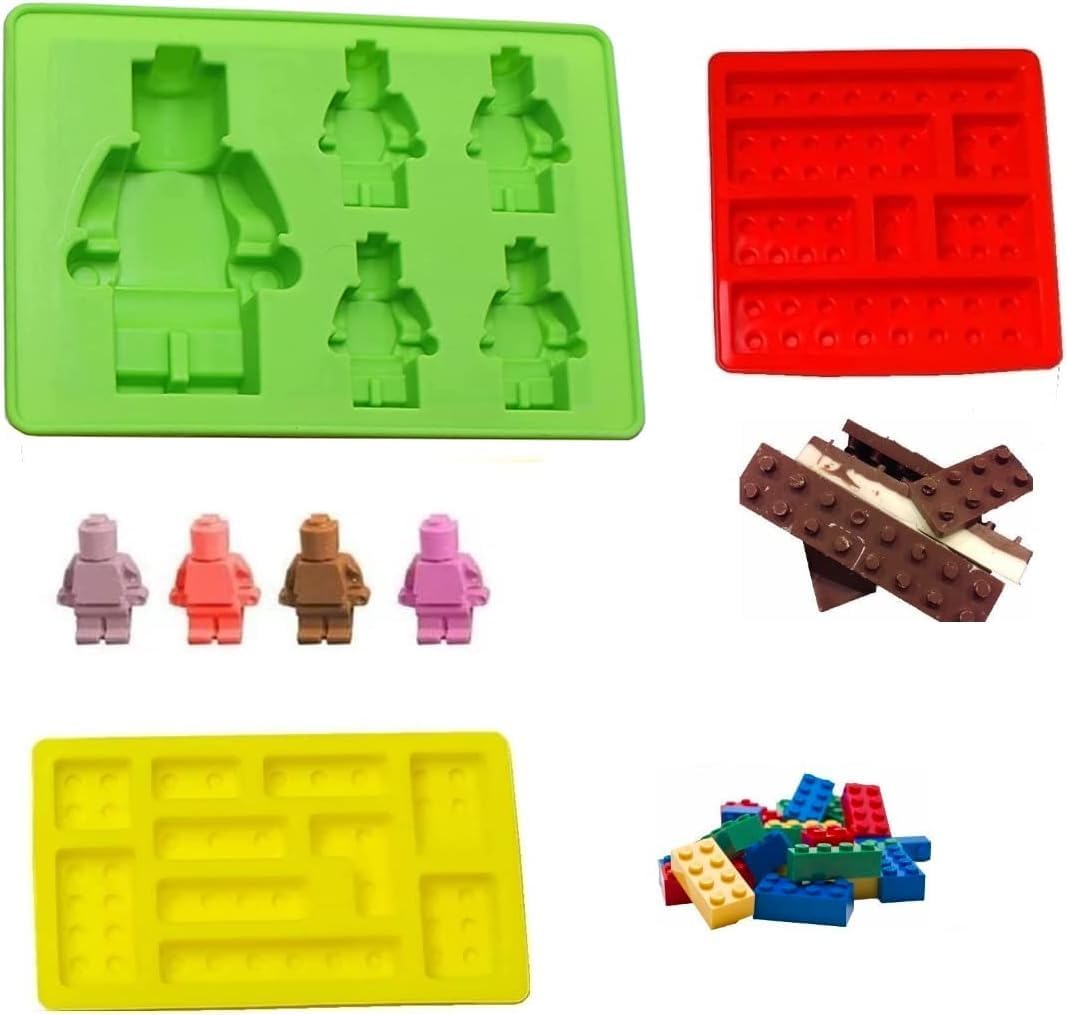 Building Brick Candy Mold Silicone Chocolate Robot Mold Set of 3 Ice Trays Ideal Making Melted Chocolate Fondant Cake Jelly Ice Cube for Kids Party