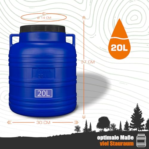 FIXKRAFT Weithalsfass Lebensmittelecht 20L Futtertonne Hund Gärbehälter Blaue Futter Tonne mit Deckel Maischefass Schraubdeckel 20 Liter Camping Kanister Gärfass