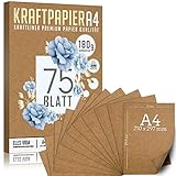 75 Blatt Kraftpapier A4 Set - 180 g - 21 x 29,7 cm - DIN Format - Bastelpapier & Naturkarton Pappe Blätter aus Kraftkarton zum Drucken, Kartonpapier Basteln für Vintage Hochzeit Geschenke Etiketten