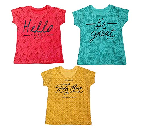 Image of Baby Girls Cotton Regular Fit Half Sleeves T-Shirt Pack of 3