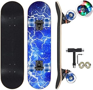 GIEEU Skateboards with Colorful Flashing Wheels for Beginners,Kids,Teens,Adults,31 x 8 Inch Complete Standard Skate Boards 9 Layer Canadian Maple Deck Concave Skateboard
