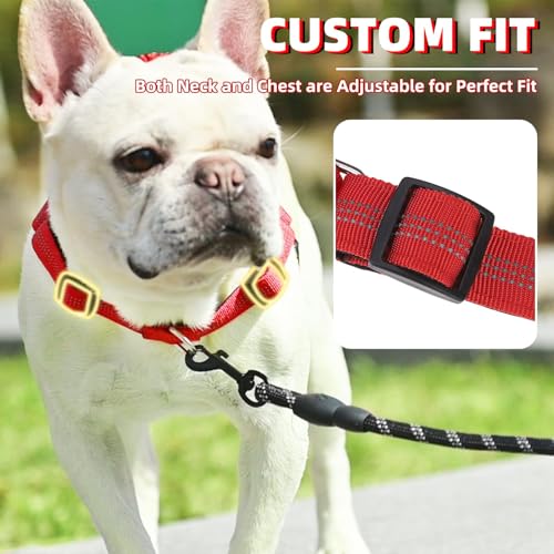 Image of PUPTECK No Pull Dog Harness for Large Dogs, Adjustable Reflective Pet Vest Harness with Bungee Handle, Escape Proof No Choke Harness for Large Dogs Walking Training, Red L
