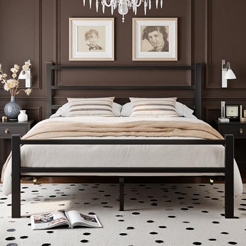 GalnFu Metal Double Bed Frame With Stylish Headboard And Footboard,Bed Frame Double Bed,Easy Assembly, Ample Under-bed Storage Space, Black