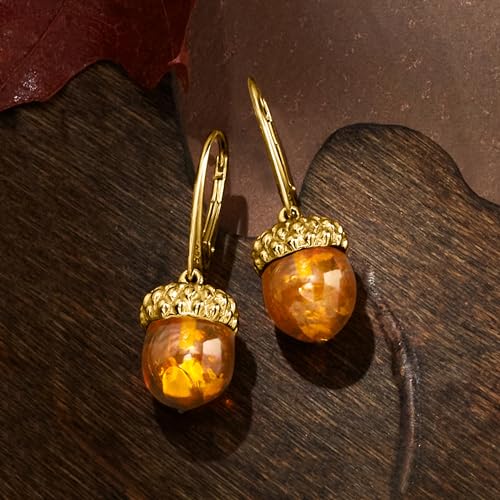 Ross-Simons Amber Acorn Drop Earrings in 18kt Gold Over Sterling3