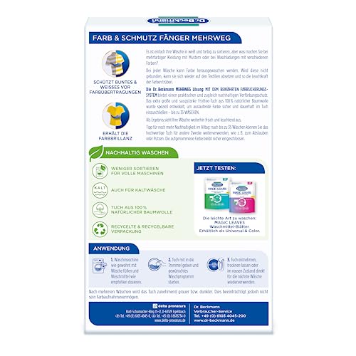Dr. Beckmann Farb & Schmutzfänger Mehrwegtuch | langanhaltender Farbschutz für bis zu 35 Wäschen | wiederverwendbares Tuch | 1er Pack (1x 1 Stück)