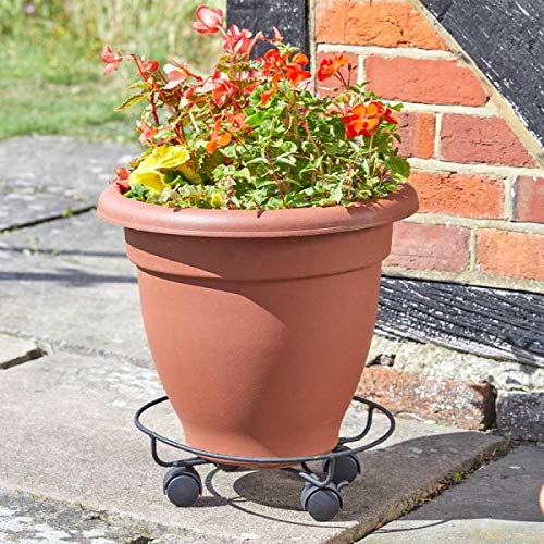 Garden Mile 13" 2Pcs Black Metal Plant Stand Outdoor Plant Stands Indoor Movers Planter Trolleys with Wheels Strong Sturdy Weather Resistant Plants Holders Indoors Outdoors Plants Pot Stand Racks