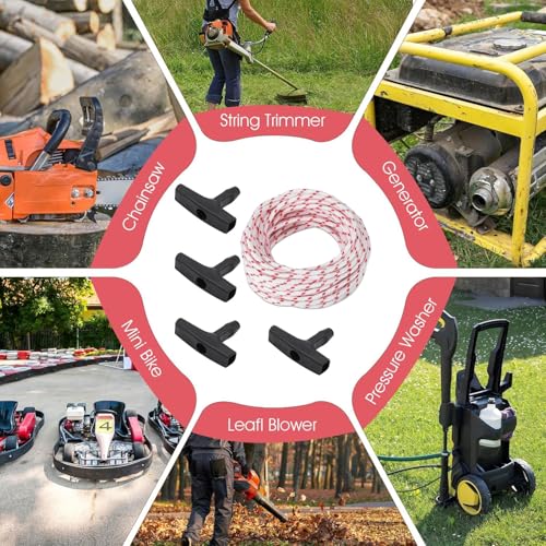 10 Meter 3.5mm Starterseil Rasenmäher, Seilzug Rasenmäher, Ersatz Zugseil mit 4 Stück Starter Griff, Für Kettensäge Trimmer Kantenschneider Freischneider Motorteile