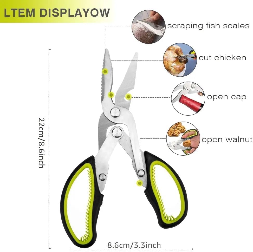Kitchen Scissors, 8.6 inch Multifunctional Kitchen Scissor Stainless Steel Shear for Poultry Bone Meat Vegetable Cutter Cook Barbecue Tool Cutting