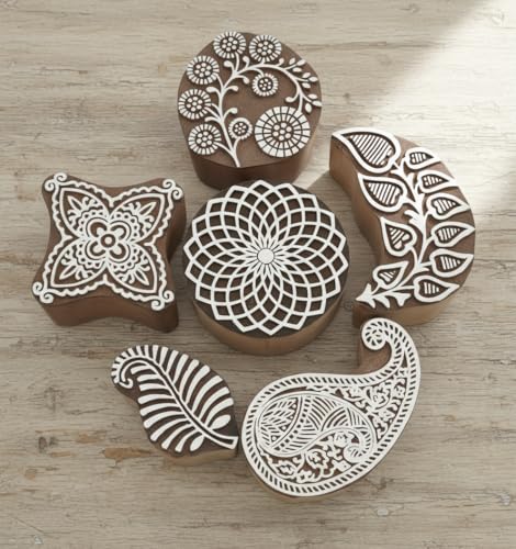 Image of RENIQ Wooden Printing Block for Fabric & DIY Craft | Handcrafted Indian Design Stamp for Textile, Pottery, Mehndi & Home Decor (Multicolor17)