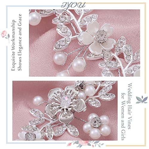 IYOU Crystal Bridal Hair Vines Leaf Silver Wedding Headband Pearl Flower Bride Bridesmaid Hair Accessories for Women - Image 4