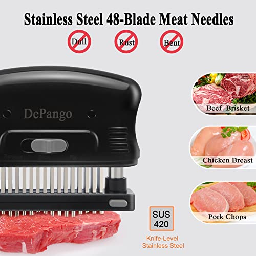 DePango Fleischzartmacher, Steaker Fleischzartmacher Edelstahl mit robustem Edelstahl 48 Klingen für Fleisch, Steak, Hähnchen, Schweinefleisch, Rinderbrust, abnehmbar zum Reinigen, Medium